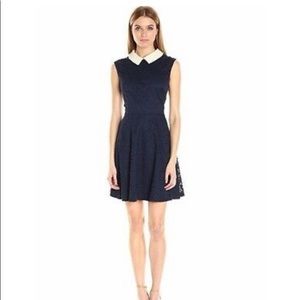 Betsey Johnson bit and flare black dress with pearl collar